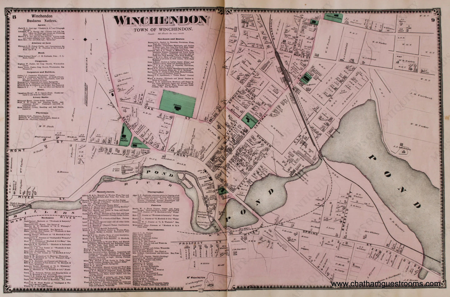 Antique-Hand-Colored-Map-Winchendon-Town-of-Winchendon-pp.-8-9-(MA)-Massachusetts-Worcester-County-1870-Beers-Maps-Of-Antiquity