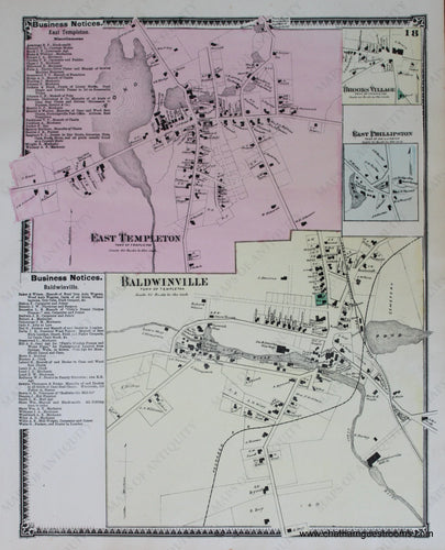 Antique-Hand-Colored-Map-East-Templeton-Baldwinville-p.-18-(MA)-Massachusetts-Worcester-County-1870-Beers-Maps-Of-Antiquity