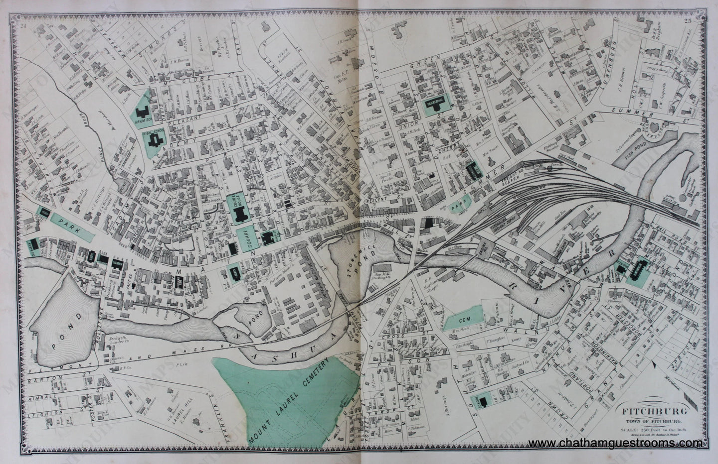 Antique-Hand-Colored-Map-Fitchburg-Town-of-Fitchburg-pp.-24-25-(MA)-Massachusetts-Worcester-County-1870-Beers-Maps-Of-Antiquity