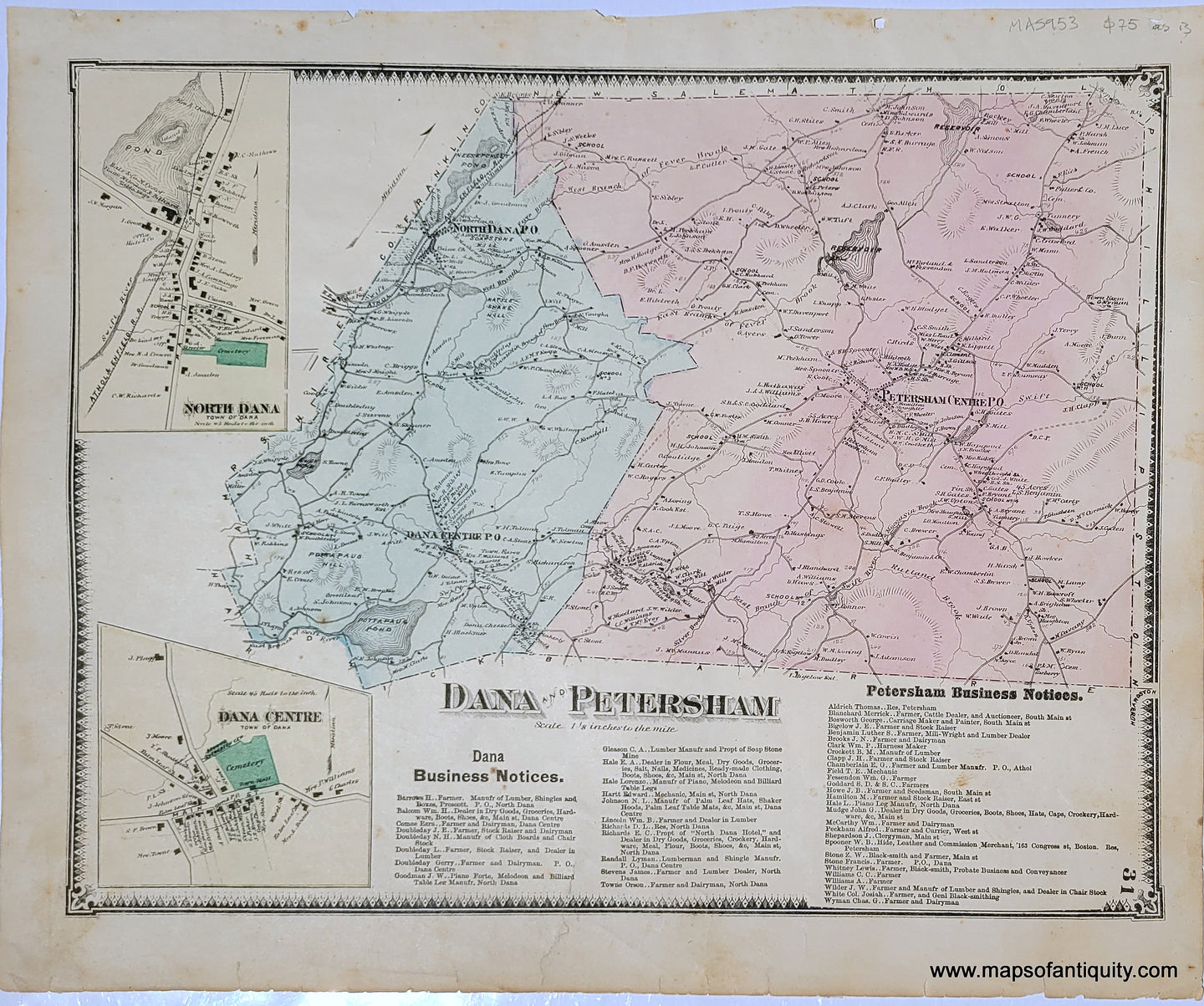 Genuine-Antique-Map-Dana-and-Petersham-p.-31-Atlas-Worcester-County-Beers-Massachusetts-Maps-of-Antiquity