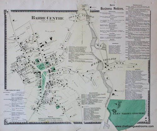 Antique-Hand-Colored-Map-Barre-Centre-p.-41-(MA)-Massachusetts-Worcester-County-1870-Beers-Maps-Of-Antiquity