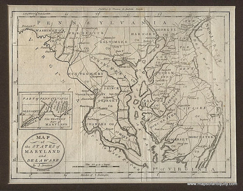 Black-and-White-Antique-Map-Map-of-the-States-of-Maryland-and-Delaware**********--United-States-Mid-Atlantic-1796-Denison-and-Doolittle-for-Jedidiah-Morse-Maps-Of-Antiquity