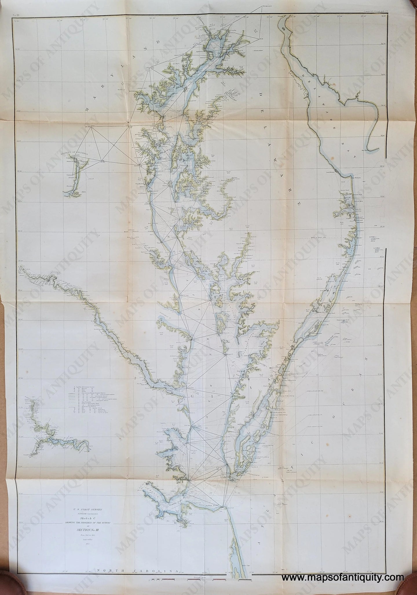 1855 - Chesapeake Bay Sketch C Section No. Iii Antique Chart Genuine Report