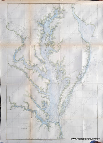 Hand-Colored-Antique--Nautical-Chart-Chesapeake-Bay-Sketch-C-Section-No.-III***********-Mid-Atlantic-Delaware-1875-U.S.-Coast-Survey-Maps-Of-Antiquity
