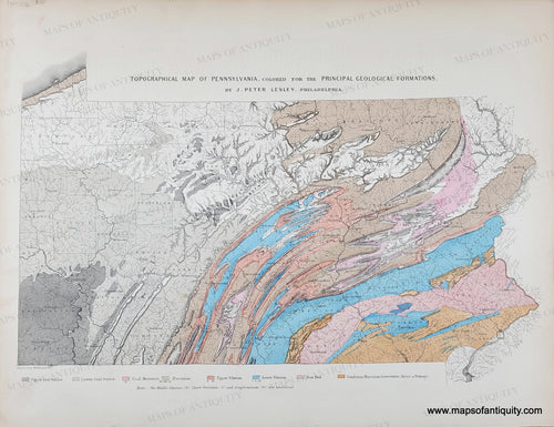 Antique-Hand-Colored-Geological-Map-Topographical-Map-of-Pennsylvania-Colored-for-the-Principal-Geological-Formations-by-Peter-Lesley.-United-States-Mid-Atlantic-1872-Walling-and-Gray-Maps-Of-Antiquity