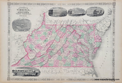 Antique-Map-Johnson-Virginia-West-Maryland-Delaware-1866-1860s-1800s-19th-century-Maps-of-Antiquity