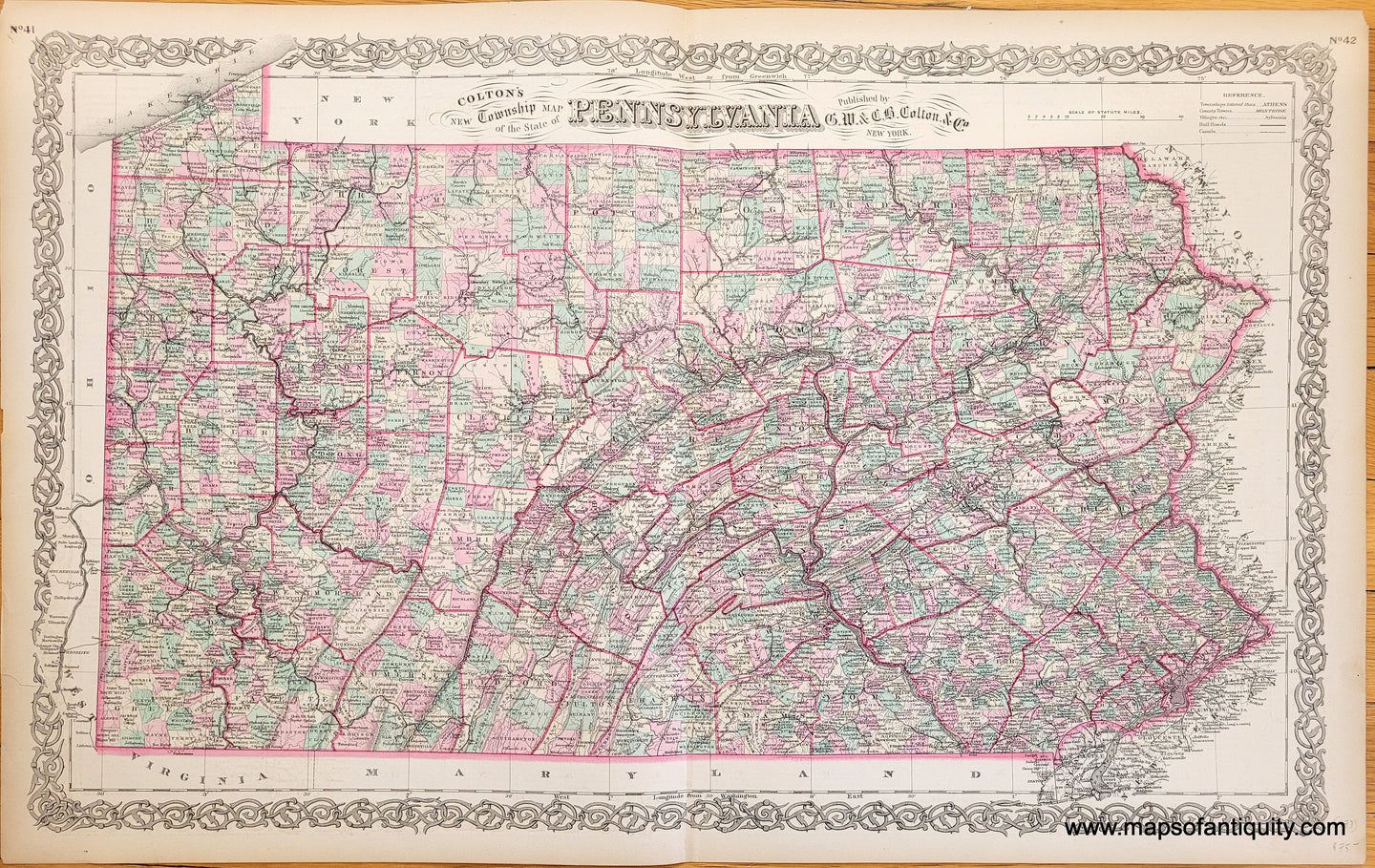 Antique-Hand-Colored-Map-Colton's-New-Township-Map-of-the-State-of-Pennsylvania-******-United-States-Pennsylvania-1871-Colton-Maps-Of-Antiquity