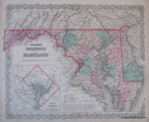 Antique-Hand-Colored-Map-Colton's-Delaware-and-Maryland-United-States-Delaware-1871-Colton-Maps-Of-Antiquity