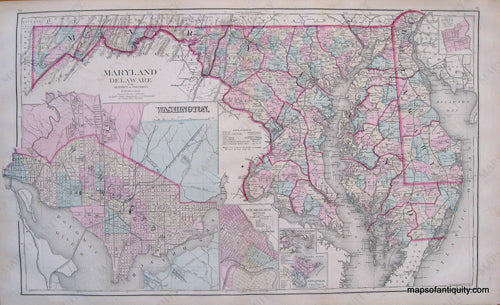 Antique-Hand-Colored-Map-Maryland-Delaware-and-the-District-of-Columbia-**********-United-States-Washington-DC-1876-Gray-Maps-Of-Antiquity