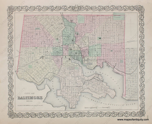 Antique-Map-Colton-Baltimore-Maryland-1855-1850s-1800s-19th-century-Maps-of-Antiquity