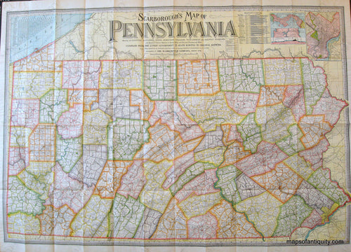 Printed-Color-Antique-Map-Pennsylvania-Folding-Map-by-the-Scarborough-Company-United-States-Pennsylvania-1907-Scarborough-Publishing-Company-Maps-Of-Antiquity