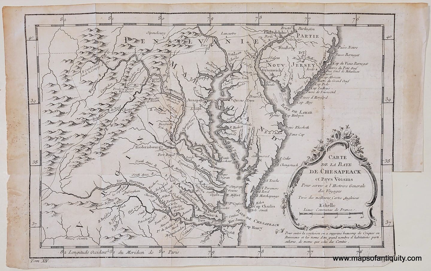 Black-and-White-Antique-Map-Carte-de-la-Baye-de-Chesapeack-Chesapeake-Bay-United-States-Mid-Atlantic-1757-Bellin-Maps-Of-Antiquity