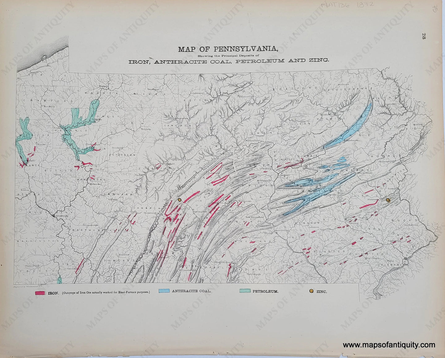 Antique-Hand-Colored-Geological-Map-Map-of-Pennsylvania-Showing-the-Principal-Deposits-of-Iron-Anthracite-Coal-Petroleum-and-Zinc-United-States-Mid-Atlantic-1872-Walling-and-Gray-Maps-Of-Antiquity