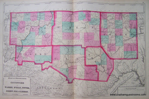 Antique-Map-Counties-Warren-McKean-Potter-Forrest-Elk-Cameron-Pennsylvania