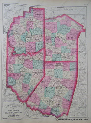 Antique-Hand-Colored-Geological-Map-Counties-of-Jefferson-Clarion-Indiana-and-Armstrong-Pennsylvania-United-States-Mid-Atlantic-1872-Walling-and-Gray-Maps-Of-Antiquity