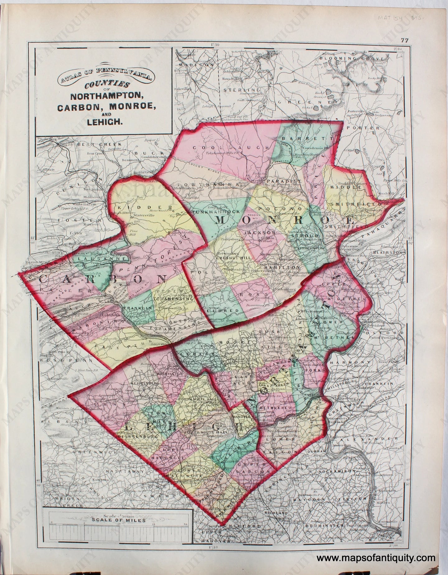 Antique-Map-Counties-Northampton-Carbon-Monroe-Lehigh-Pennsylvania-1871-Maps-of-Antiquity