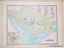 Load image into Gallery viewer, Antique map with vibrant original printed colors of yellow for the city, green for the parks and marsh, pink for the land outside the city, and blue for the water. Antique-Map-Washington-DC-Pittsburgh-Allegheny-City--Pennsylvania-Richmond-Manchester-Virginia-Cram-1900
