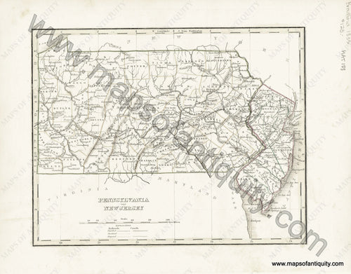 Antique-Hand-Colored-Map-Pennsylvania-and-New-Jersey-United-States--1835-T.G.-Bradford-Maps-Of-Antiquity