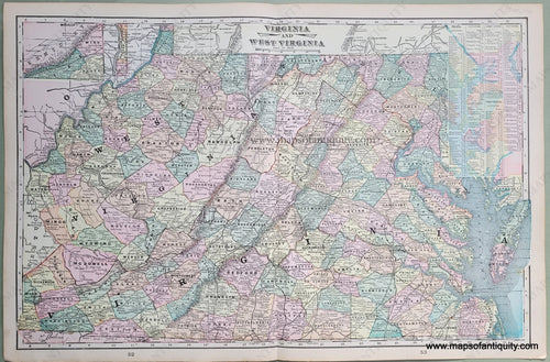 Antique-Printed-Color-Map-Virginia-and-West-Virginia-verso:-Illinois-and-Iowa-******-North-America-Mid-Atlantic-Midwest-1900-Cram-Maps-Of-Antiquity