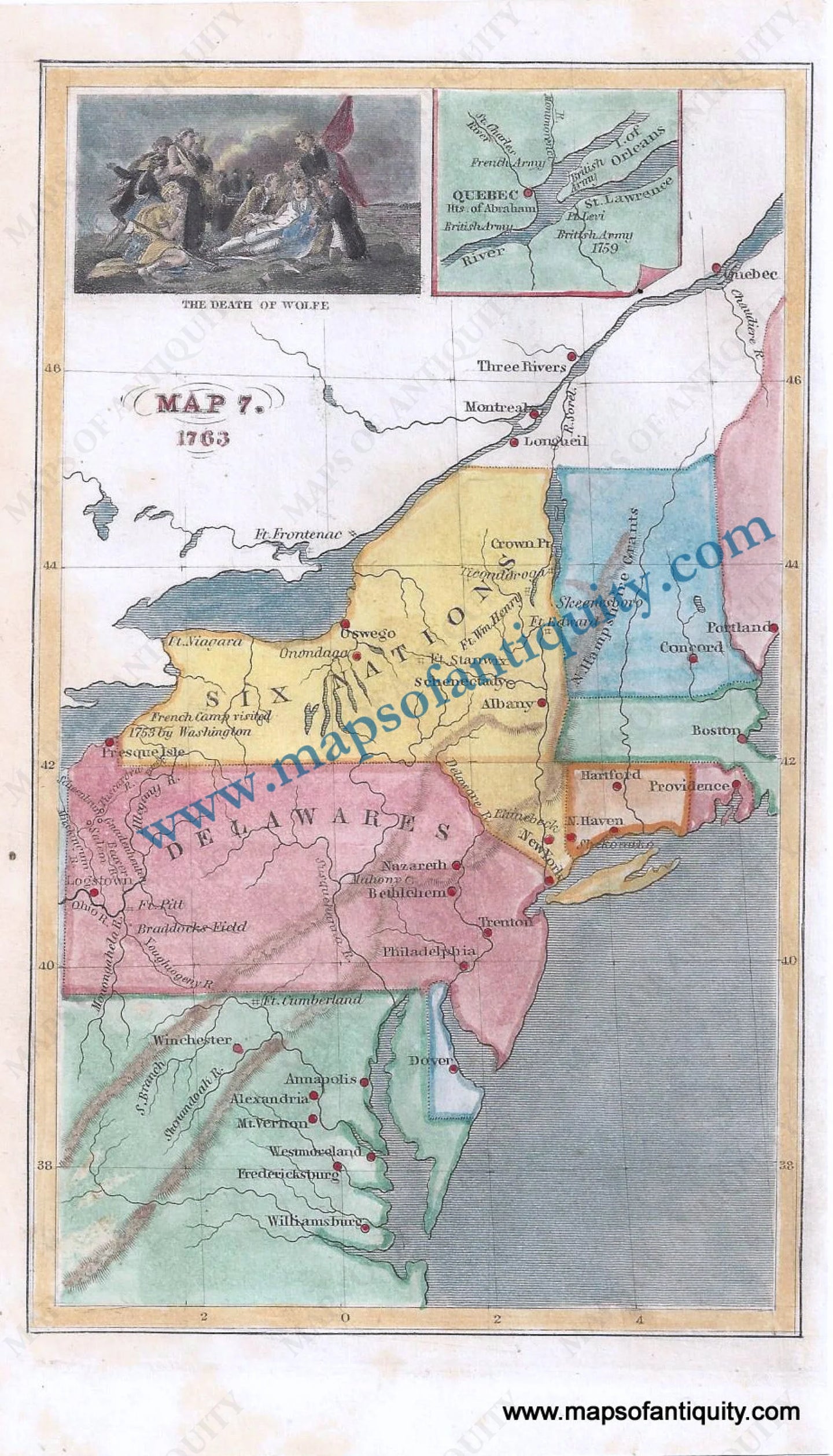 Antique-Hand-Colored-Map-Map-7.-1763-United-States-Mid-Atlantic-c.-1850-unknown-Maps-Of-Antiquity