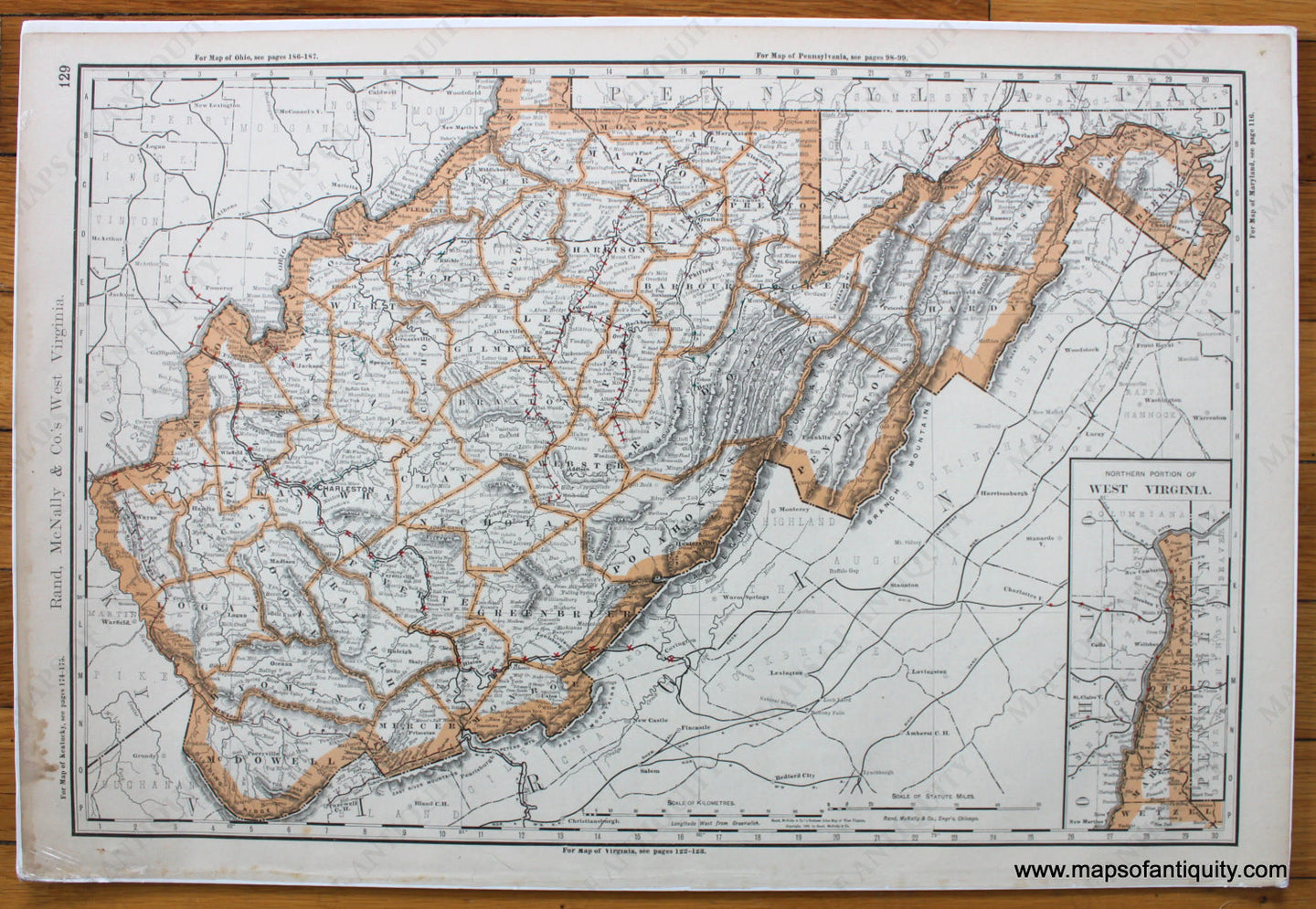 Antique-Printed-Color-Map-Rand-McNally-&-Co.'s-West-Virginia-United-States-Mid-Atlantic-1888-Rand-McNally-Maps-Of-Antiquity