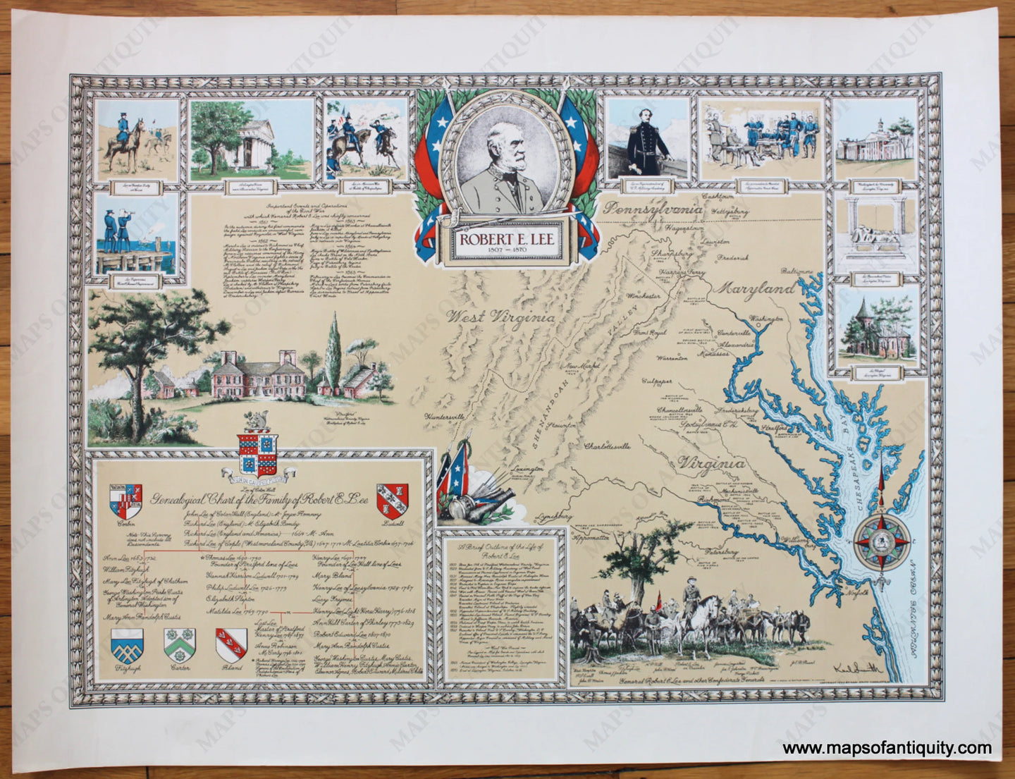 Antique-Printed-Color-Pictorial-Map-Robert-E.-Lee-1807-1870-United-States-Mid-Atlantic-1949-Karl-Smith-Maps-Of-Antiquity