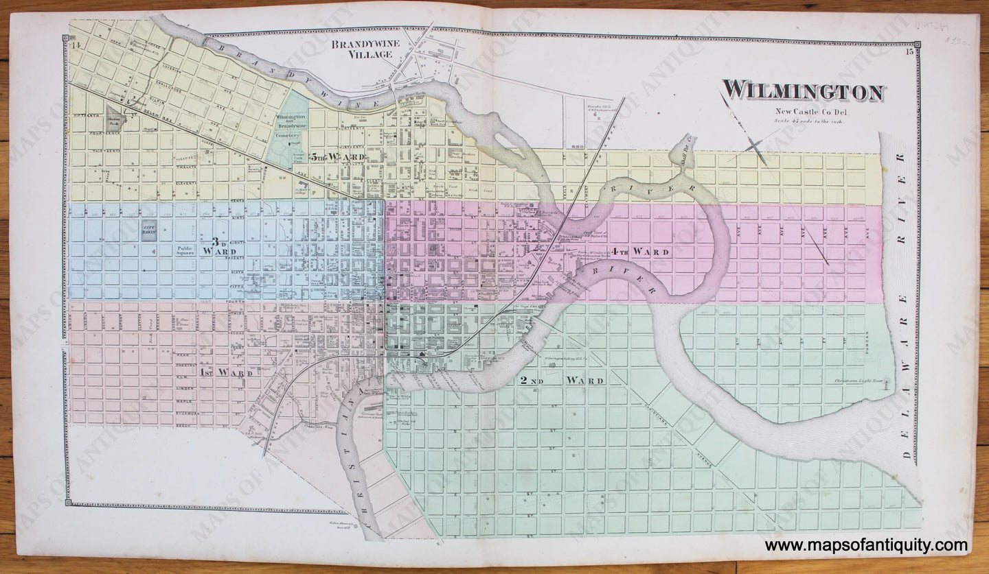 Wilmington-New-Castle-Co.-Del.-Antique-Map-1868-Beers-1860s-1800s-19th-century-Maps-of-Antiquity