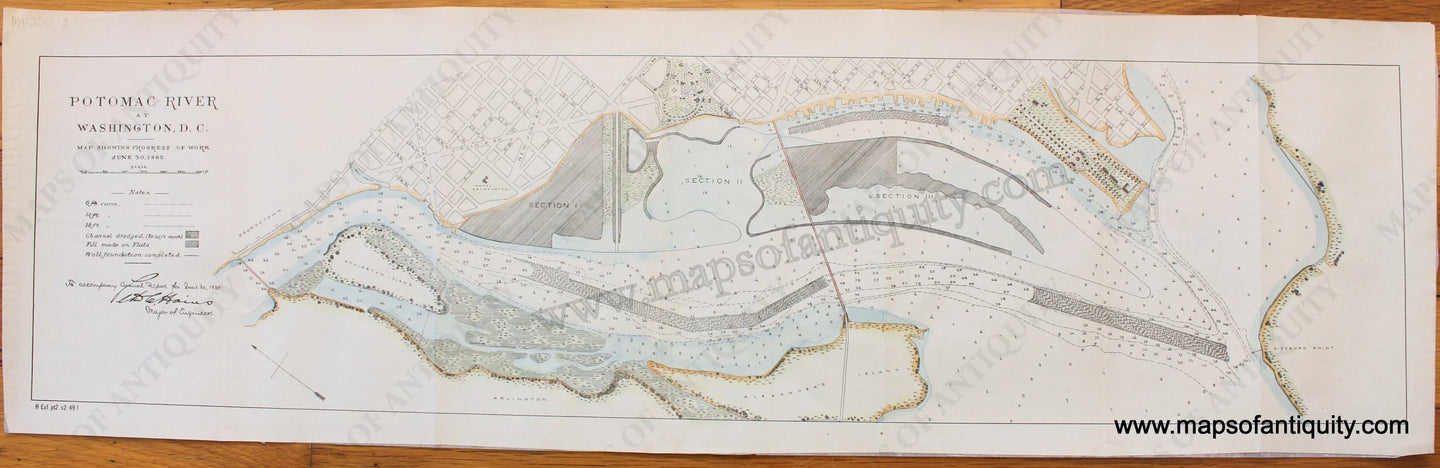 Antique-Map-Showing-Progress-of-Work-Potomac-River-at-Washington-D.C.-DC-U.S.-Army-Corps-of-Engineers-Coast-Coastal-Chart-Charts-1885-Maps-of-Antiquity