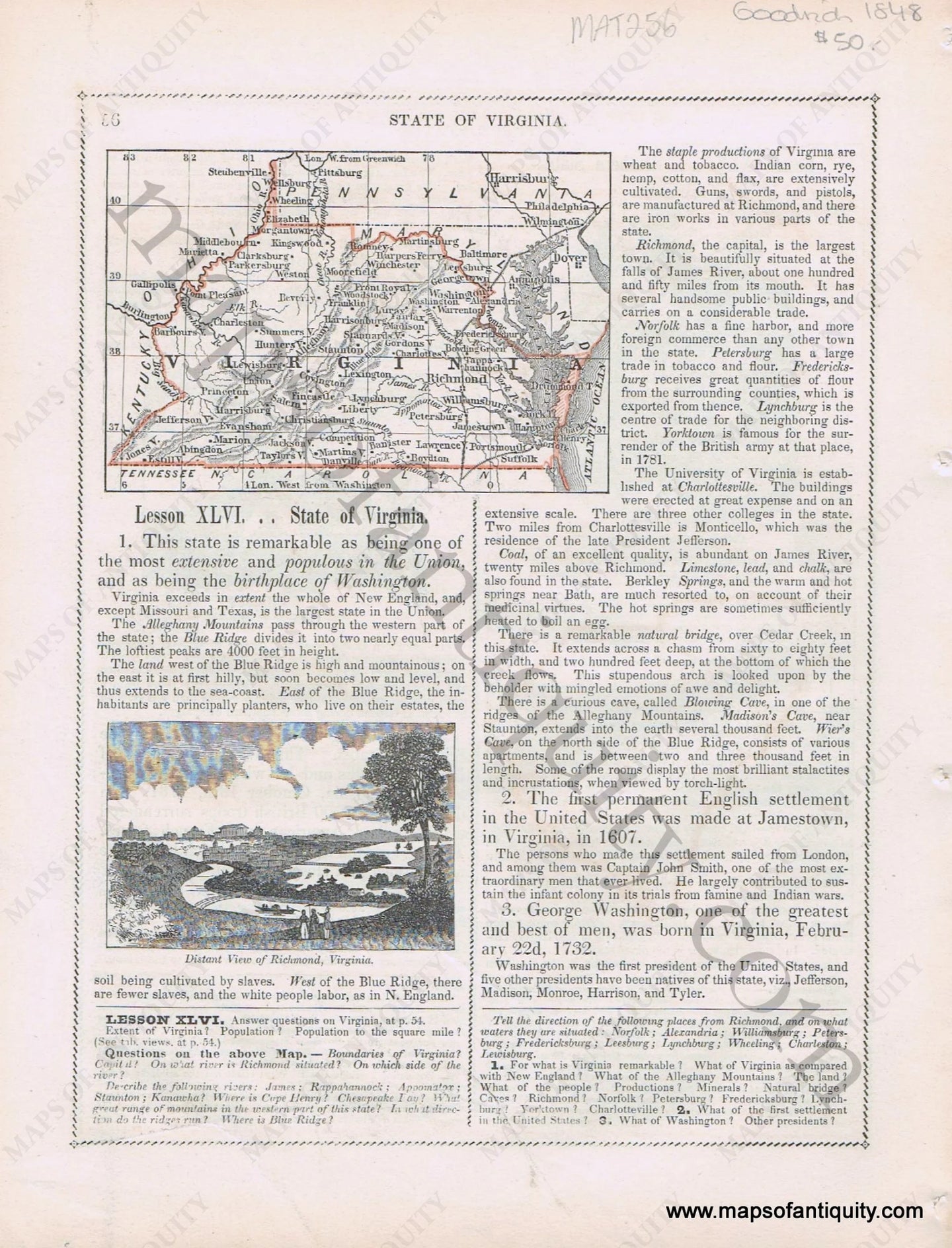 Antique-Printed-Color-Map-State-of-Virginia-(and-West-Virginia)-1848-Goodrich-United-States-Mid-Atlantic-Virginia/West-Virginia1800s-19th-century-Maps-of-Antiquity