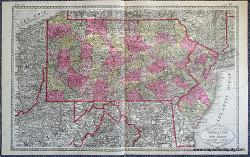 Antique-Map-Tunison's-Pennsylvania-and-New-Jersey-United-States-Pennsylvania-1888-Tunison-Maps-Of-Antiquity-1800s-19th-century