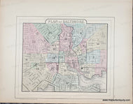 Antique map of Baltimore . Antique-Hand-Colored-Map-Double-sided-sheet-with-multiple-maps:-Centerfold---County-Map-of-the-States-of-Delaware-Maryland-Virginia-and-West-Virginia-;-versos:-Plan-of-the-City-of-Washington-The-Capitol-of-the-United-States-of-America-/-Plan-of-Baltimore-United-States-Mid-Atlantic-1885-Mitchell-Maps-Of-Antiquity-1800s-19th-century