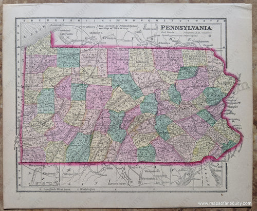 Antique-Hand-Colored-Map-Pennsylvania--United-States-Mid-Atlantic-1857-Morse-and-Gaston-Maps-Of-Antiquity-1800s-19th-century