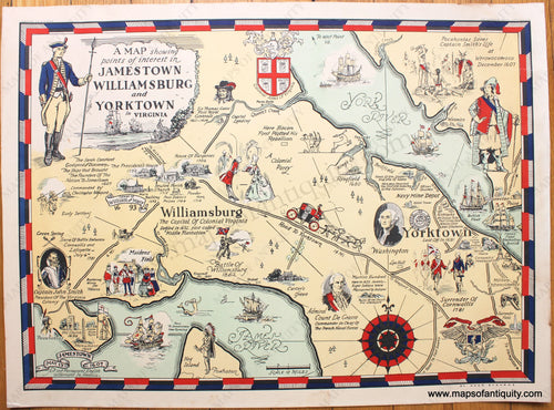 1930 - A Map showing points of interest in Jamestown, Williamsburg and Yorktown in Virginia