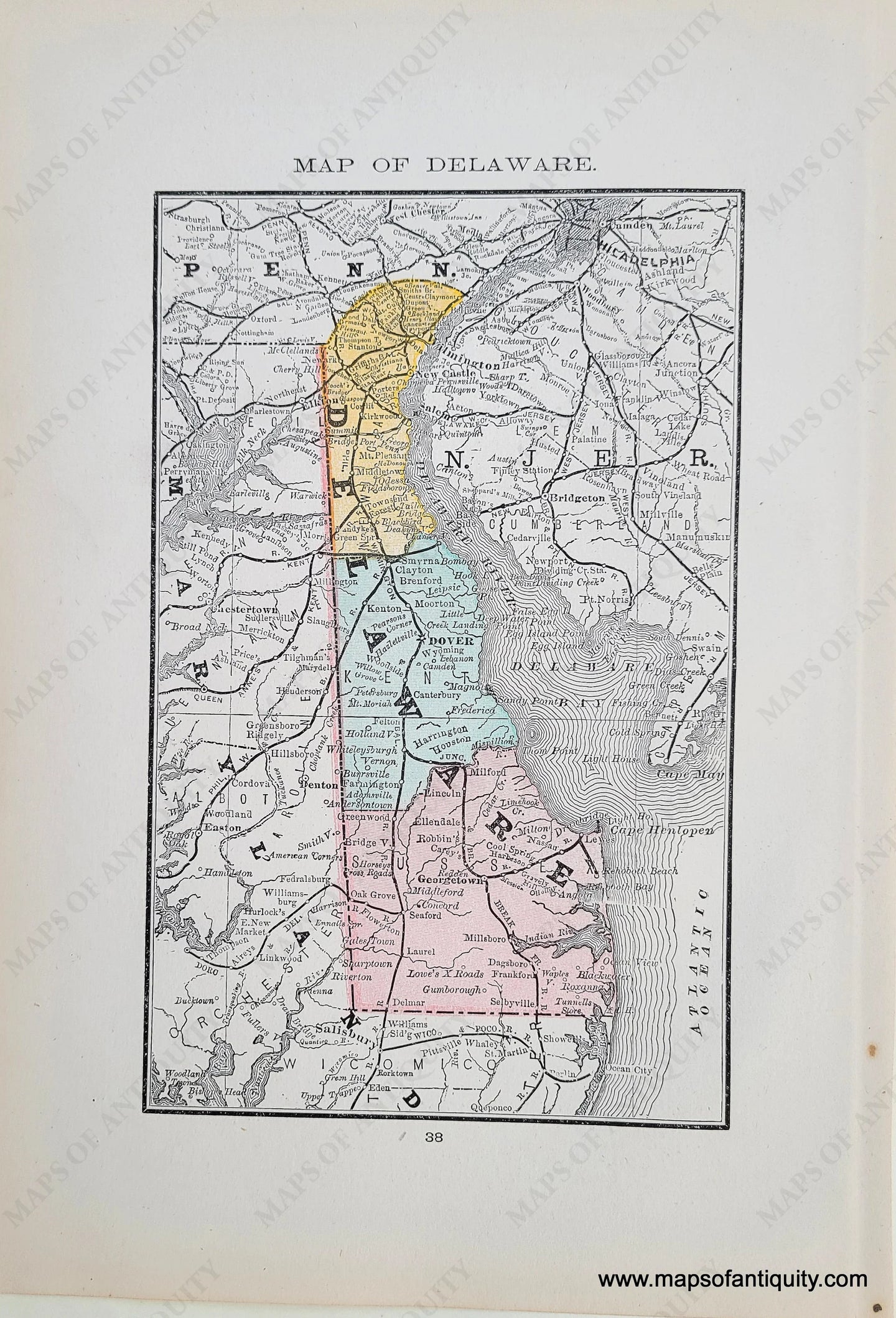 Genuine Antique Map-Map of Delaware-1884-Rand McNally & Co-Maps-Of-Antiquity