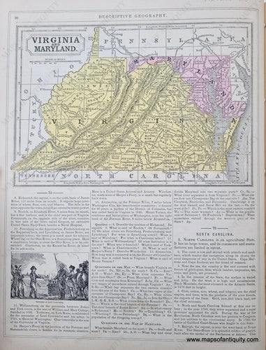 Genuine-Antique-Hand-Colored-Map-Virginia-and-Maryland-1850-Mitchell-Thomas-Cowperthwait-Co--Maps-Of-Antiquity