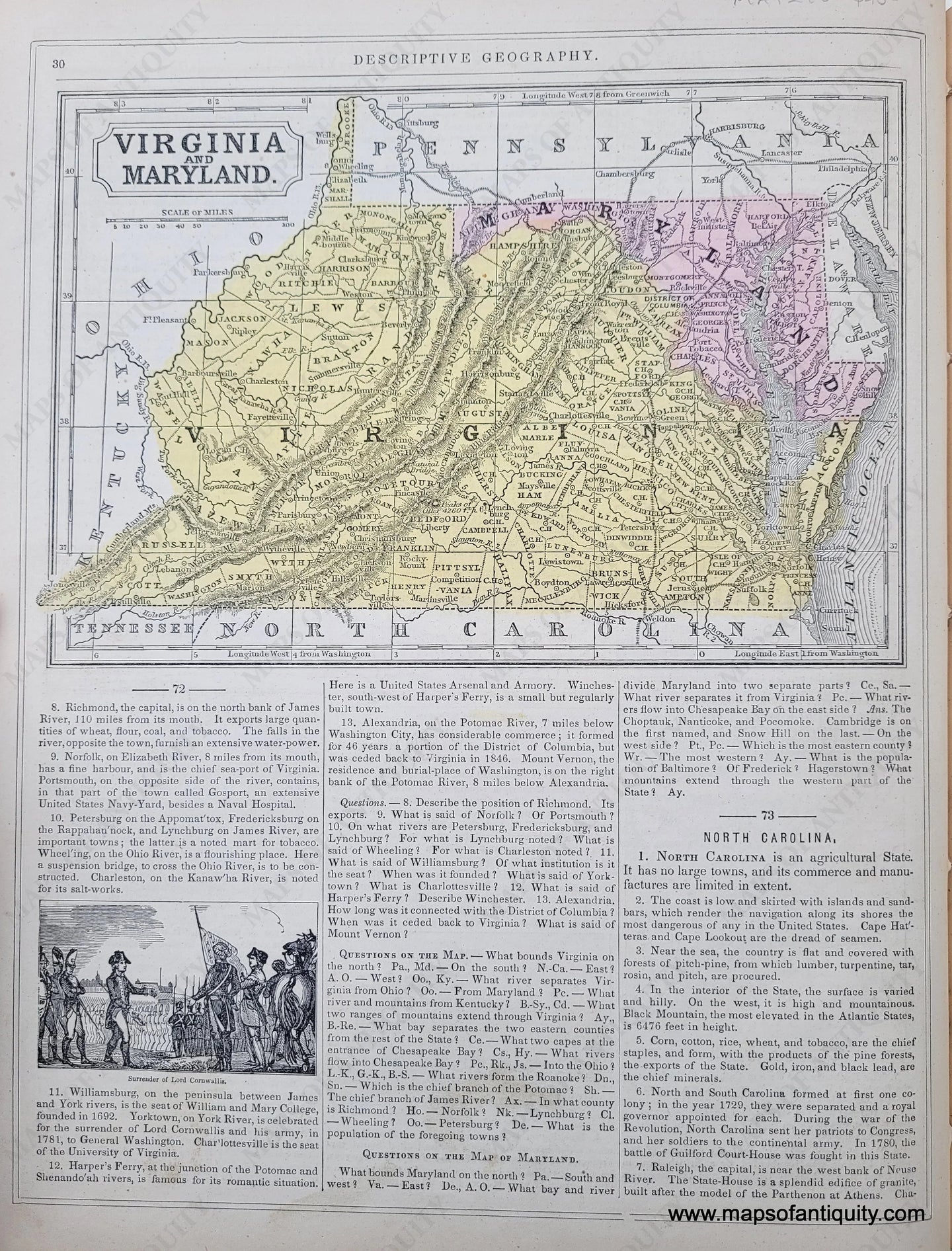 Genuine-Antique-Hand-Colored-Map-Virginia-and-Maryland-1850-Mitchell-Thomas-Cowperthwait-Co--Maps-Of-Antiquity