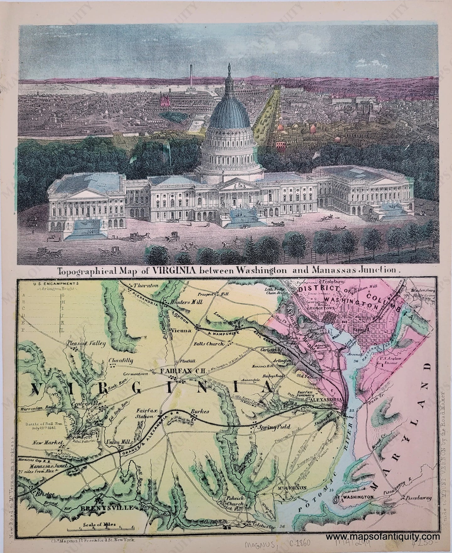 Genuine-Antique-Hand-colored-Map-Topographical-Map-of-Virginia-between-Washington-and-Manassas-Junction-c-1860-Magnus-Maps-Of-Antiquity