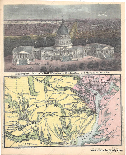 Genuine-Antique-Hand-colored-Map-Topographical-Map-of-Virginia-between-Washington-and-Manassas-Junction-c-1861-Magnus-Maps-Of-Antiquity