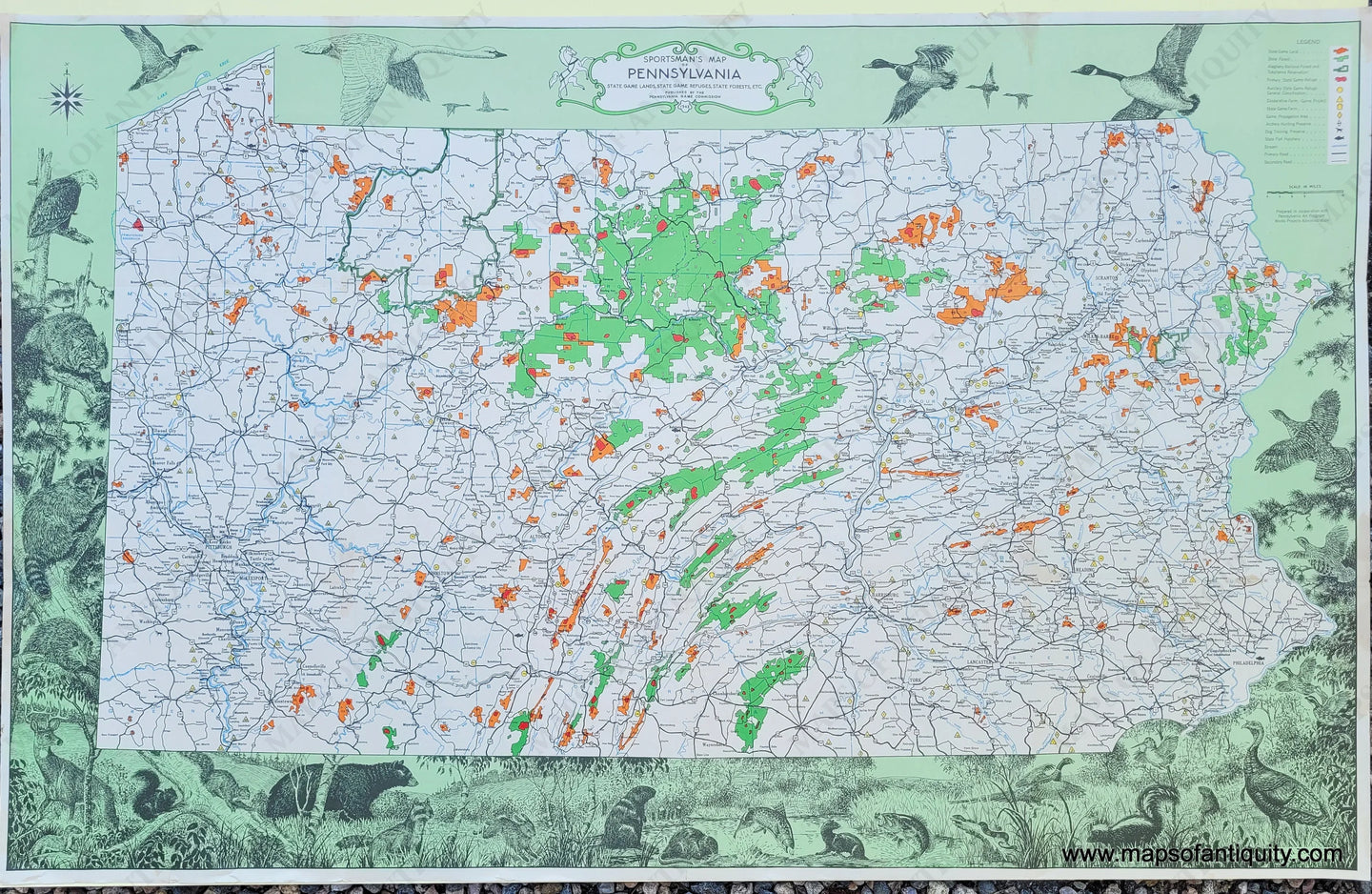 Genuine-Vintage-Map-Sportsmans-Map-of-Pennsylvania-1942-Everett-Maps-Of-Antiquity