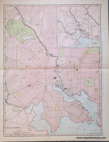 Genuine-Antique-Map-Double-sided-map-Baltimore-verso-Maryland-and-Delaware-Maryland-Delaware-Other-US-cities--1898-Rand-McNally-Maps-Of-Antiquity-1800s-19th-century