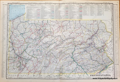 Genuine-Antique-Map-Pennsylvania-1900-circa-Cram-Maps-Of-Antiquity