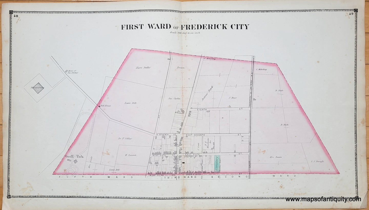1873 - First Ward of Frederick City (Maryland) - plate 48-49 - Genuine ...
