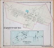 Genuine-Antique-Map-Emmittsburg-City-with-Urbana-Maryland---plate-65-1873-Titus-Maps-Of-Antiquity