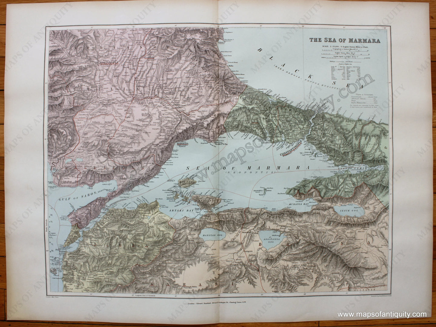 Printed-Color-Antique-Map-The-Sea-of-Marmara-1904-Stanford-1800s-19th-century-Maps-of-Antiquity