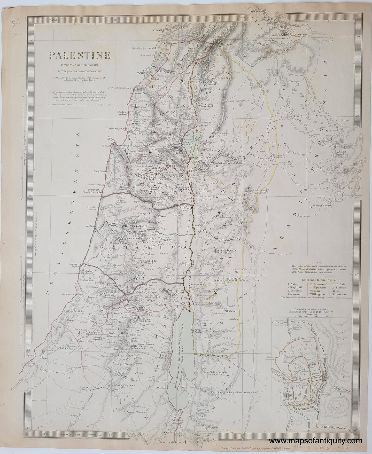 Antique-Hand-Colored-Map-Palestine-in-the-Time-of-Our-Saviour.-******-Middle-East-and-Holy-Land--1842-SDUK/Society-for-the-Diffusion-of-Useful-Knowledge-Maps-Of-Antiquity