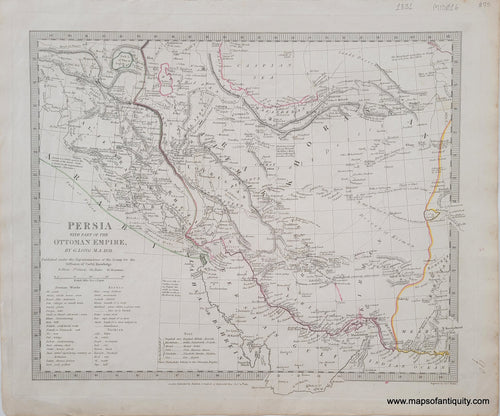 Antique-Hand-Colored-Map-Persia-with-Part-of-the-Ottoman-Empire.-By-G.-Long-M.A.-1831.-Published-under-the-Superintendence-of-the-SDUK/Society-for-the-Diffusion-of-Useful-Knowledge.-******-Middle-East-and-Holy-Land--1831-Baldwin-&-Cradock-Maps-Of-Antiquity