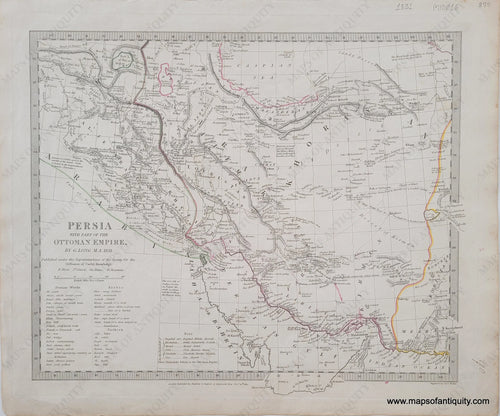 Antique-Hand-Colored-Map-Persia-with-Part-of-the-Ottoman-Empire.-By-G.-Long-M.A.-1831.-Published-under-the-Superintendence-of-the-SDUK/Society-for-the-Diffusion-of-Useful-Knowledge.-******-Middle-East-and-Holy-Land--1831-Baldwin-&-Cradock-Maps-Of-Antiquity