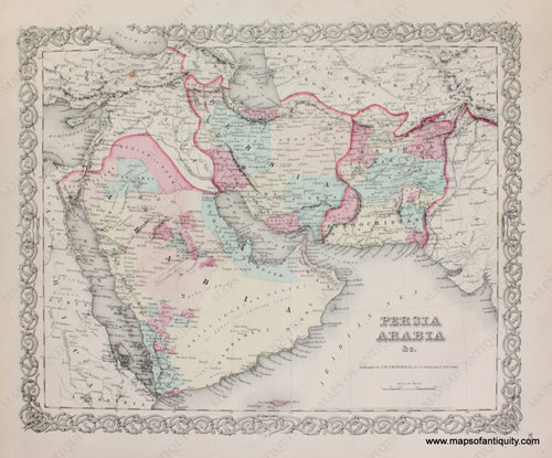 Antique-Hand-Colored-Map-Colton's-Persia-Arabia-&c.-Middle-East-and-Holy-Land--1856-Colton-Maps-Of-Antiquity