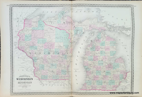 Maps-Antiquity-Antique-Map-United-States-Johnson-1880-1880s-1800s-19th-Century-Johnson's-Wisconsin-Michigan