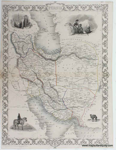 Antique-Hand-Colored-Map-Persia**********-Middle-East-and-Holy-Land--1851-Tallis-Maps-Of-Antiquity